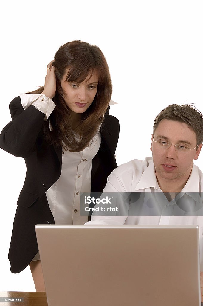 Business couple Businessman and Businesswoman working on computer together Adult Stock Photo