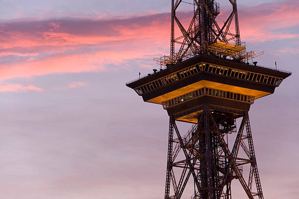Looking at the famous Berlin TV tower or Fernsehturm at dawn, which is one of the landmarks of Berlin.