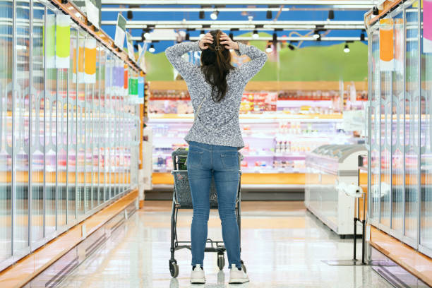 A woman worried while shopping