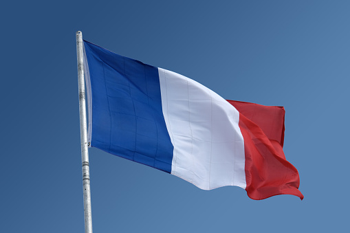 French national tricolor painted on white background
