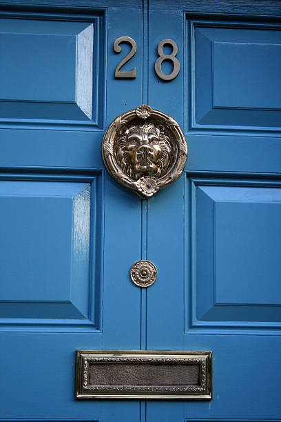 Blue Door in Dublin A close-up detail of a Georgian door in Dublin blue front door stock pictures, royalty-free photos & images