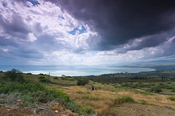 stormy clouds above the sea of galilee