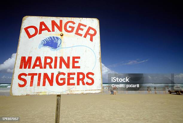 Niebezpieczeństwo Znak Stingers Morskich - zdjęcia stockowe i więcej obrazów Znak - Znak, Fala przybrzeżna, Fotografika