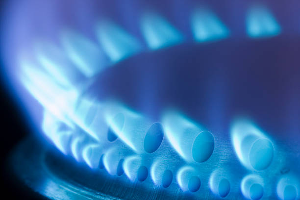 blue flammes d'une cuisinière à gaz - flame gas natural gas blue photos et images de collection