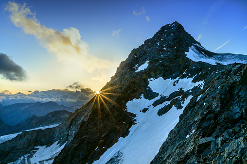 Sunset in the Alps, in the background the Grossglockner mountain - the highest mountain in Austria.