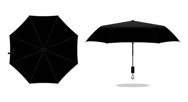 Vector illustration of Black compact small umbrella rain template on white background