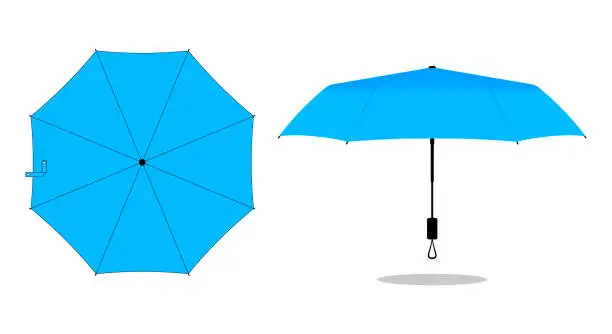 Vector illustration of Blue compact small umbrella rain template on white background