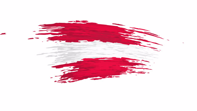 Austria flag animation. Brush painted austrian flag on white background. Brush strokes. Austria patriotic template, national state banner, place for text. Animated design element, seamless loop
