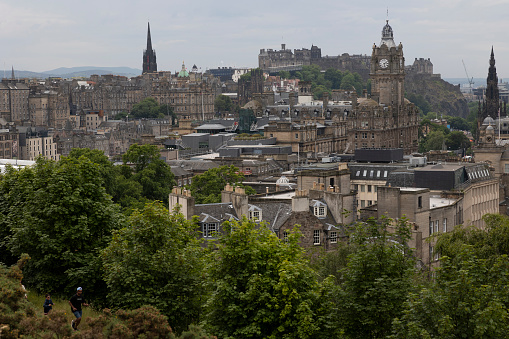 Scotland, Edinburgh: View of the Old Town and Edinburgh Castle as seen from Calton Hill