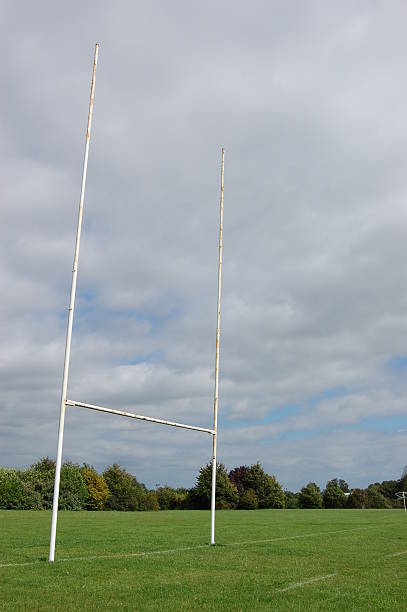 istock Large, white, rugby posts in the ground  179311370