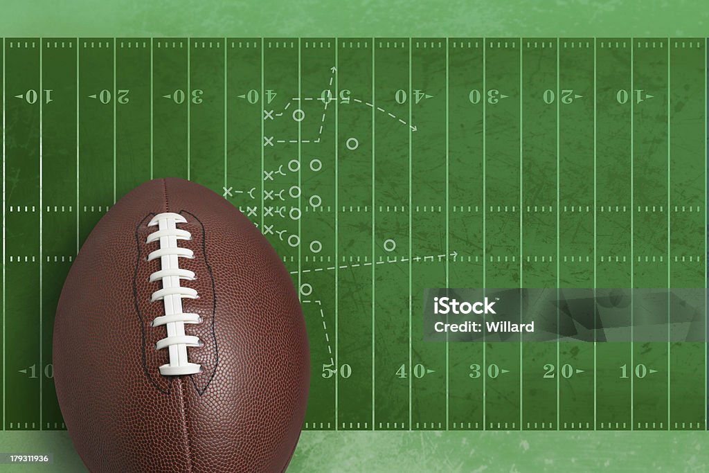Football field and ball Football overlaid on field with diagram of playOther football images: American Football - Ball Stock Photo