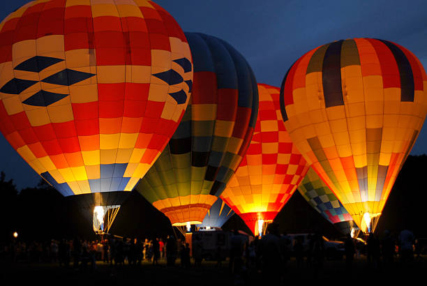 hot air balloons, night glow4 stock photo