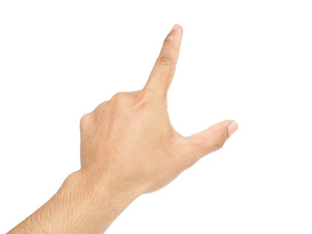 istock Men's hands making gestures like  I'm pointing at something.  or touch the phone screen  Isolated on white background. 1793121700