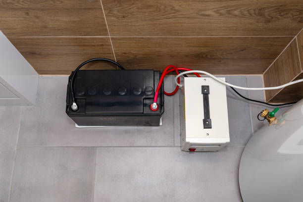 istock Emergency power supply with a 12V 65Ah battery providing uninterrupted pure sinusoidal alternating voltage of 230 Volt. 1793126683