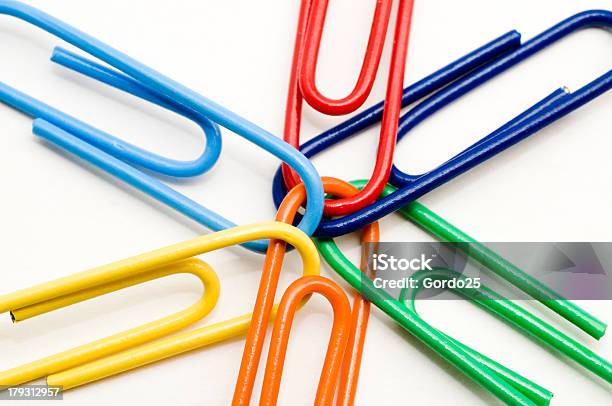 Macro Colored Paper Clips Stock Photo - Download Image Now - Binder Clip, Blue, Brown