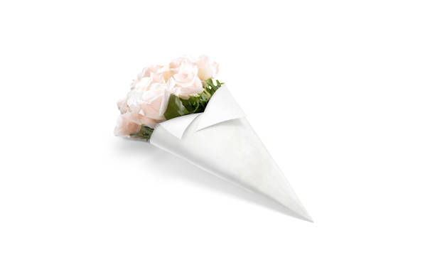 istock Blank white flowers packaging cone wrap mockup, top view 1793133778