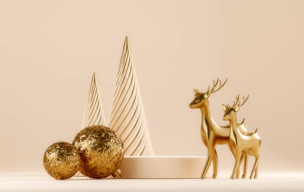 istock 3D abstract Christmas light background with beige Christmas decorations 1793142463