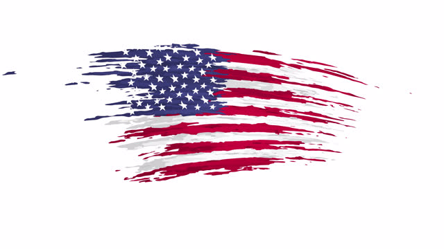 USA flag animation. Brush painted us flag on a white background. Brush strokes. United States patriotic template, national state banner of america. Animated design element, seamless loop