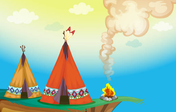 тент дом и огонь - image computer graphic tent shade stock illustrations