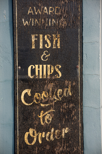 Old warn Fish and chips sign  at helensburgh glasgow scotland england