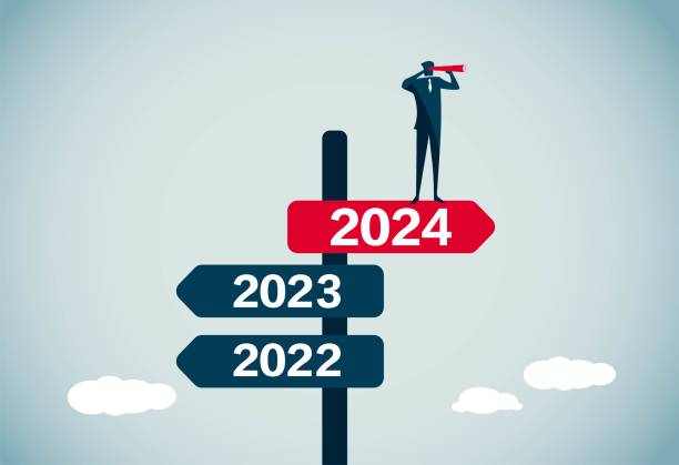 illustrazioni stock, clip art, cartoni animati e icone di tendenza di trova la direzione del 2023 - forecasting