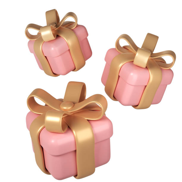 istock 3d pink Valentines Day three gift boxes icon with golden ribbon bow on white background. Render Romantic love modern holiday item for present shopping banner or poster 1793160800