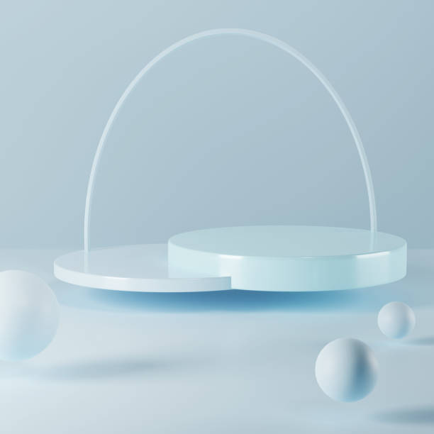 istock Minimalist round podium with gate and scene with 3d blue rendering abstract banner background composition, illustration mock up of geometry platform shape for product display 1793160804