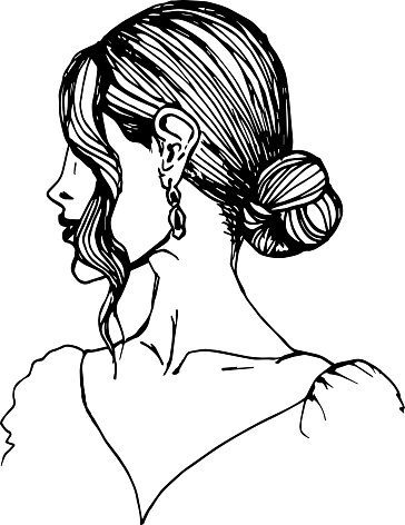 Girl's hairstyle,  pigtails gathered in a bundle. Back view.