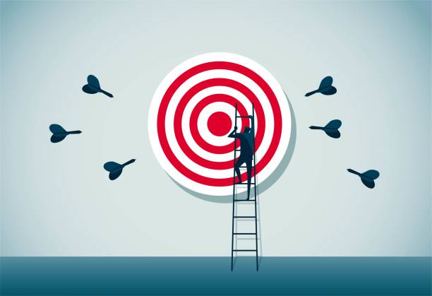 ilustraciones, imágenes clip art, dibujos animados e iconos de stock de off target - target aspirations failure arrow