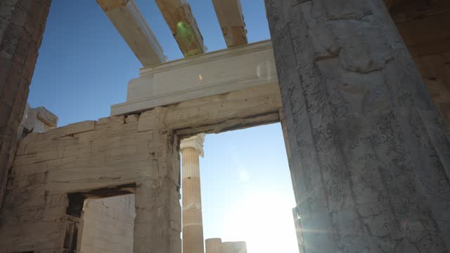 Stones of the propylaea, in the monumental Acropolis of Athens (Greece).