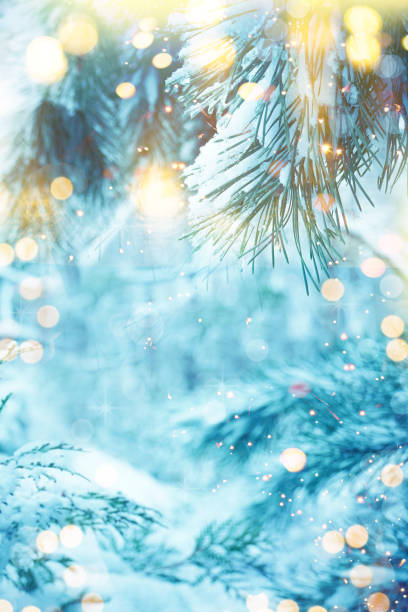 istock Christmas Tree. Christmas New Year Winter blurred background. Magic winter snow landscape. Christmas greeting card. Christmas lights. Space for text. 1793167582