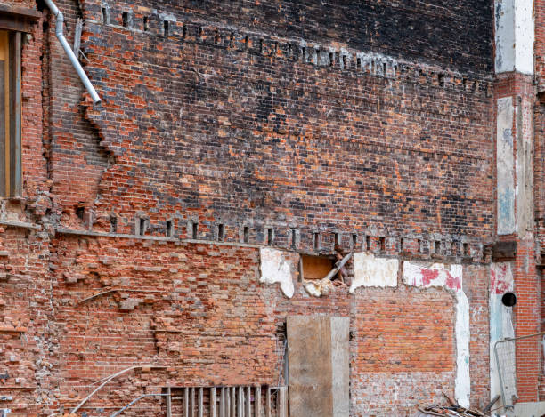 Grungy old run down brick building