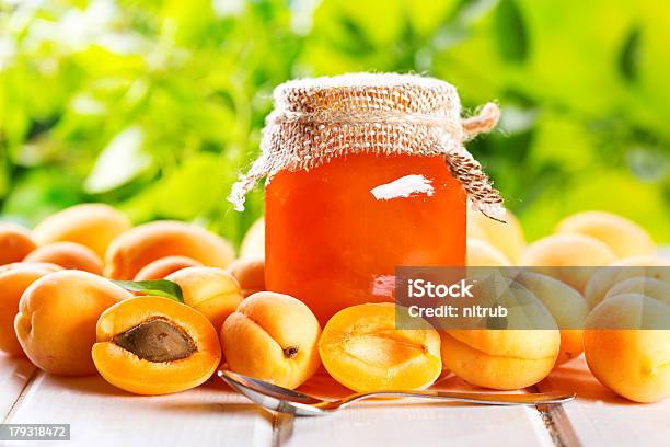 Apricot Jam With Fresh Fruits Stock Photo - Download Image Now - Backgrounds, Breakfast, Freshness