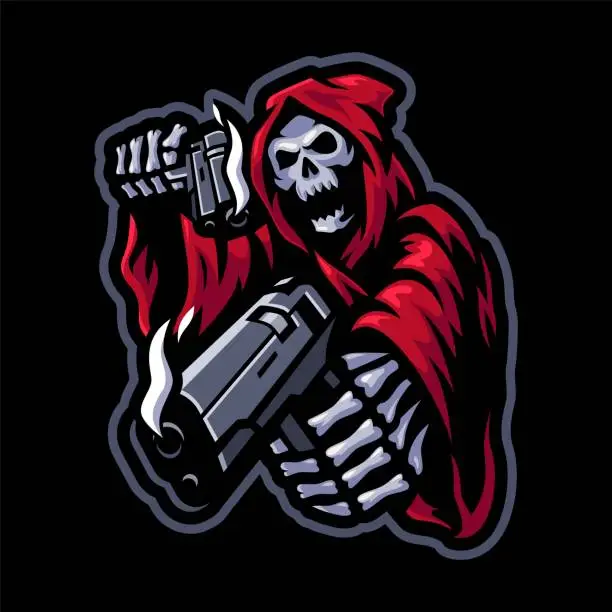 Vector illustration of SKULL REAPER SHOOTER MASCOT LOGO