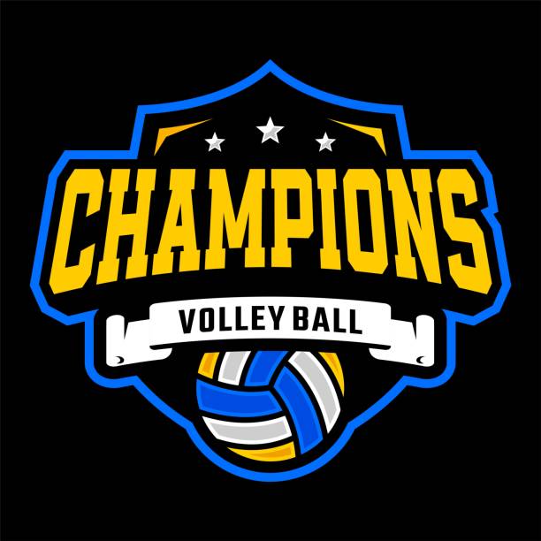 ilustrații de stoc cu design logo șablon minge volei - campion
