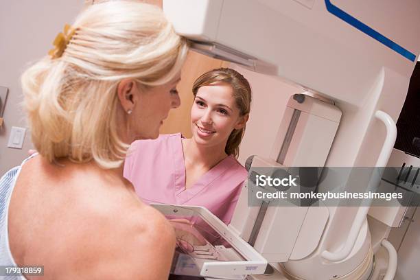 Infermiera Aiutando Il Paziente Sottoposto A Mammografia - Fotografie stock e altre immagini di Mammografia