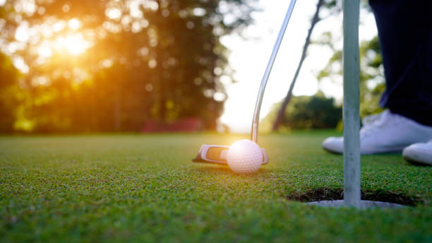 istock Blurred golfer playing golf in the evening golf course, on sun set evening time. 1793191333
