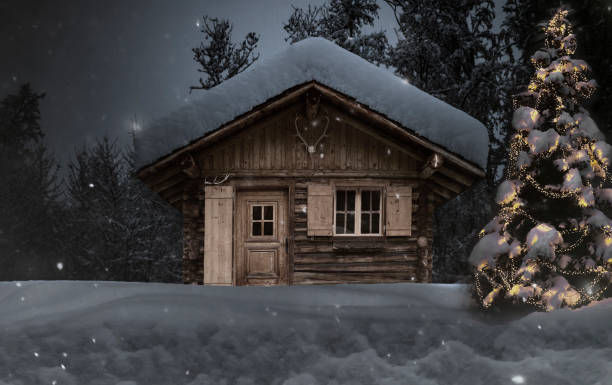 istock Snow-covered hut in a snowy forest 1793210943