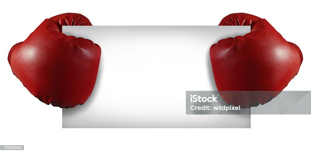 Handless guantoni da boxe con cartello bianco vuoto - Foto stock royalty-free di Guantone da box