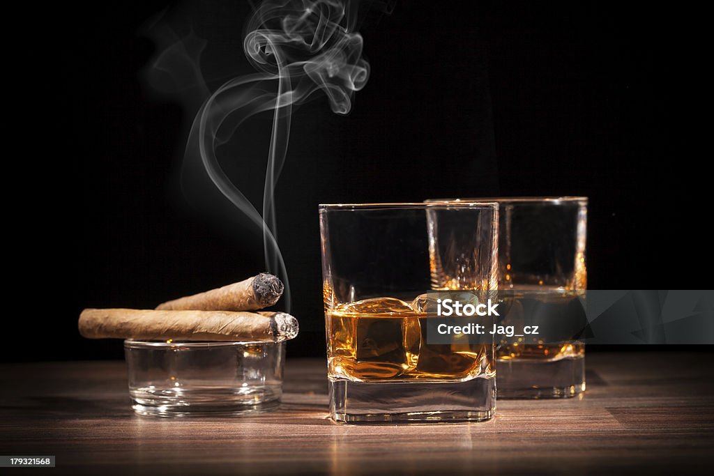 Whiskey Whiskey drink on wood Black Color Stock Photo