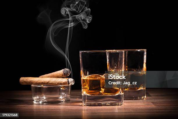 Whiskey Stock Photo - Download Image Now - Black Color, Cigar, Whiskey