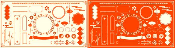 Vector illustration of Chinese motif frame design. Chinese patterns, patterns and illustrations