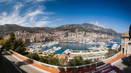 Monte Carlo city panorama, Monaco. Luxury yachts in the harbour of Monaco