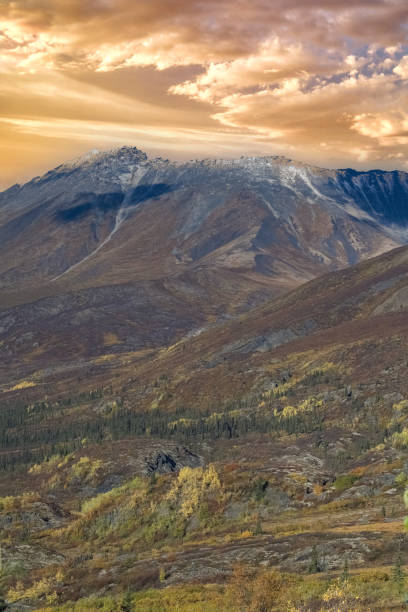 Yukon in Canada, wild landscape in autumn of the Tombstone park, the Dempster Highway in autumn