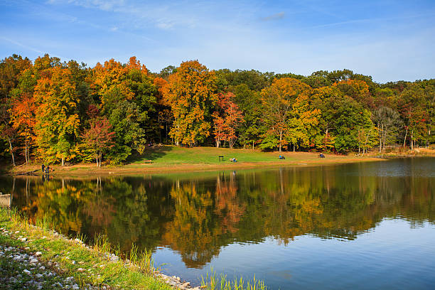 Lake reflection with fall color stock photo