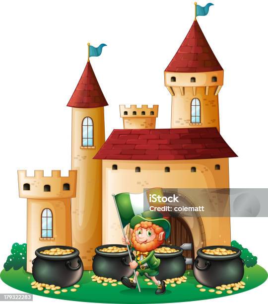 Mann Mit Der Flaggeirland Vor Einer Castle Stock Vektor Art und mehr Bilder von Alter Erwachsener - Alter Erwachsener, Bildkomposition und Technik, ClipArt