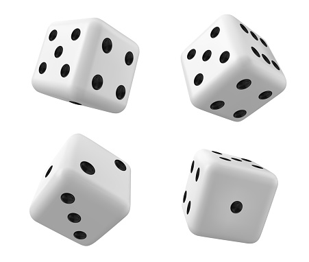 White 3d isolated realistic dice for casino game vector icon. Backgammon lucky cube roll with 1, 6 or two dot number. Random rolling square luck choice for poker gaming entertainment illustration