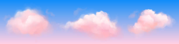하늘에 분홍색 구름이 있는 판타지 배경 - sky natural phenomenon fairy chimney stock illustrations