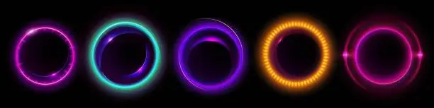 Vector illustration of Halo flare light with neon circular glow 3d vector