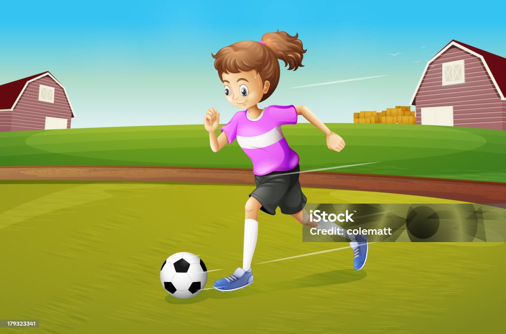 Mädchen spielen Fußball im the farm - Lizenzfrei Agrarbetrieb Vektorgrafik